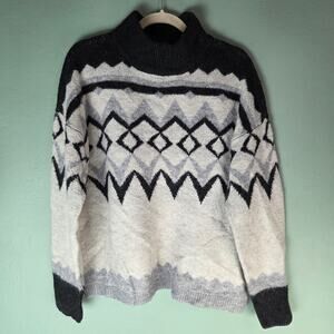 Maurices Womens Black Gray Fair Isle Mock Neck Sweater XLarge Cabin Winter Cozy